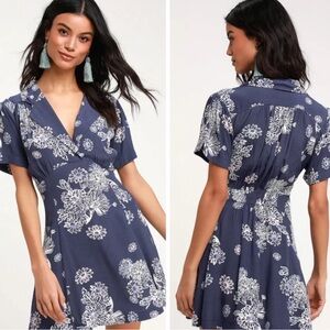 Free People Navy Blue Floral Mini Dress